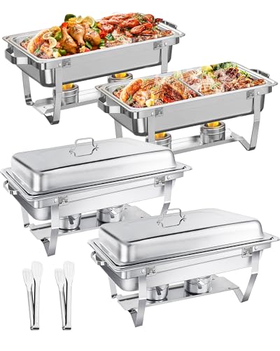 WENMILY Chafing Dish Buffet Set 9L[Robust und hochwertig],4pcs Edelstahl Warmhaltebehälter,Speisenwärmer für Catering Buffet und Party inkl. Servierzange (Quadrat Silber - 4 Sets 1/2+1/1 GNContainers) von WENMILY