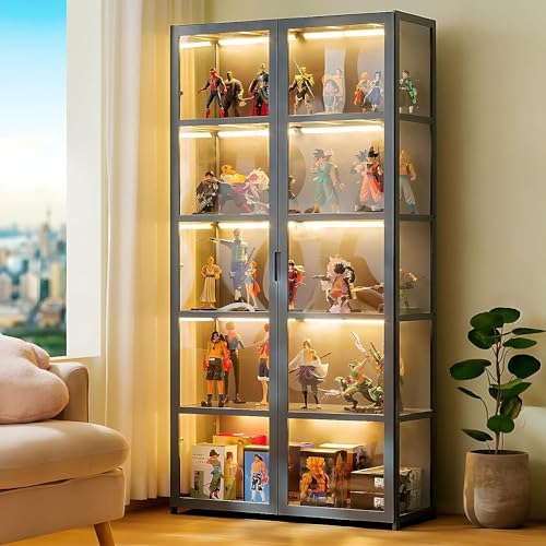 WENNEWU Curio-Vitrine, Spielzeug-Organizer FüR SammlerstüCke, LagerschräNke Und BüCherregal, Vitrine Mit 5-Stufigen Lagerregalen, FüR Spielzimmer, TrophäEnvitrine,Grau von WENNEWU