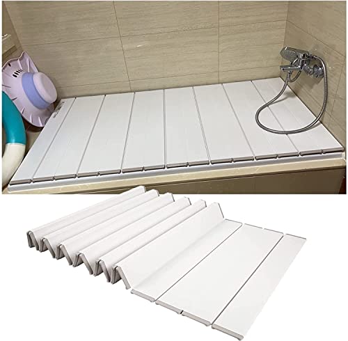 WENNEWU Faltbare Anti-Staub-BestäNdige Badewannenabdeckung, Badewannenisolierabdeckung, Shutter Badewannendeckel Passt Auf Die Meisten Wannen, Kann Weinglas, BüCher, Tablets,Weiß,80x170x0.6cm von WENNEWU