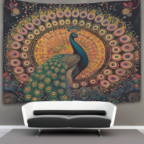WENNUAN Abstrakt Art Tapisserie Pfau Tapisserie Wandbehang Wandteppiche Für Schlafzimmer Wohnzimmer Wohnung Wohnheim Dekorationen Wandkunst Dekor 100cmx150cm von WENNUAN