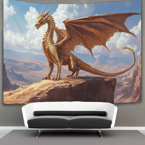 WENNUAN Drache Wandteppich Auf der Wüstenklippe Wandteppiche 3D-Wandteppich Heimdekoration Für Raum 130cmx150cm von WENNUAN