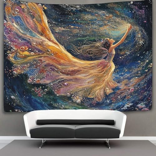 WENNUAN Pearl-encrusted Fee Wandteppich Mädchen Tapisserie Wandbehang Landschaft Wandkunst Dekore 130cmx150cm von WENNUAN