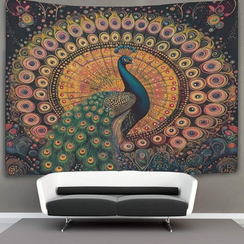 WENNUAN Pfau Wandteppich Wandtuch Wandbehang Tapestry Tapisserie WanddekorationAbstrakt Art Wandkunst Wandtücher 130cmx150cm von WENNUAN