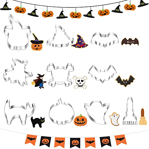 WENRERO 10 Stück Halloween Ausstechformen Set Halloween Plätzchenform Cookie Form-Formen Edelstahl Keksausstecher für Halloween mit Formen wie Fledermaus, Katze, Skelett, Kürbis, Besen, Zauberer von WENRERO