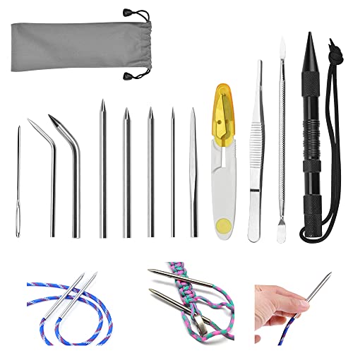 WENRERO 12 Stück Paracord Stitching Set Edelstahl FID Set Schnürnadeln und Glättungswerkzeug Paracord FID Marlinspike Paracord Nähen Schnürung Nähen Nadeln für DIY, Leder von WENRERO