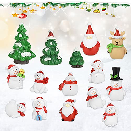 WENRERO 15 Stück Weihnachtsdeko Figuren Harz Weihnachten Mini Ornamente Set Miniatur Garten Figuren Weihnachtsmann/Schneemann/Weihnachtsbaum/Weihnachtselch Mini Figuren für Garten, Tisch, Regal von WENRERO