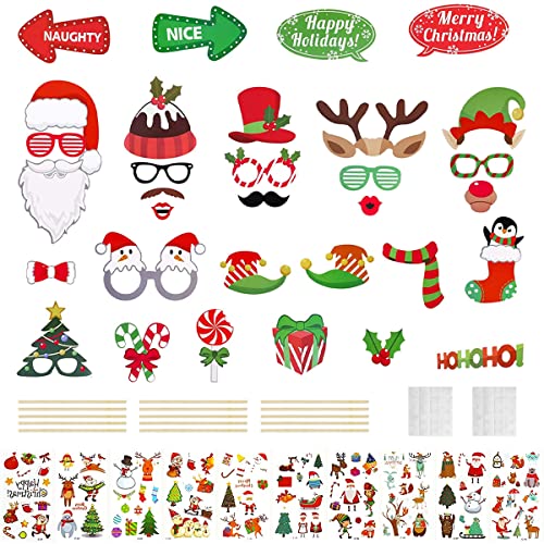 WENRERO 30 Stück Weihnachten Foto Requisiten Photo Booth Props Weihnachten mit 10 Stück Aufkleber (12 * 7 CM) Weihnachten Fotorequisiten Fotoaccessoires für Weihnachtsfeier von WENRERO