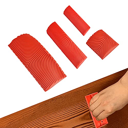 WENRERO 4 Stück Holzmaserung Werkzeug Holzmaserung Schablone Maserierwerkzeug Gummi Malwerkzeug Holzmaserung Langlebig Wood Grain Design Decorating Tool für Wände, Möbel (Rot) von WENRERO