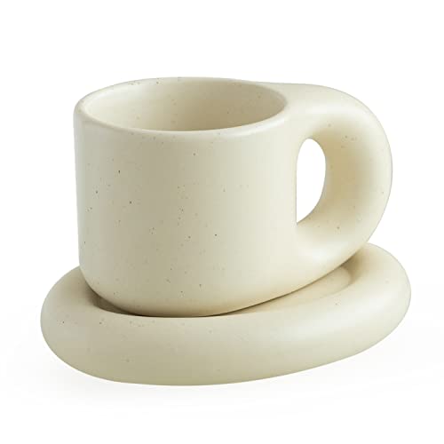 Exquisites 9 Unzen Keramik Tassen Set, Kaffeetassen Set, Espressotasse, Latte Macchiato Tasse, Becher, Kaffeetasse von WENSHUO