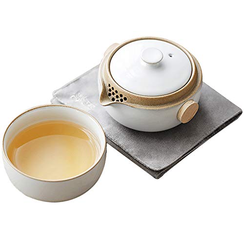 Moon White Glaze Tragbares Kungfu-Tee-Set, Keramik, Teeset für ein Person, minimalistischer Look (eine Tasse) von WENSHUO