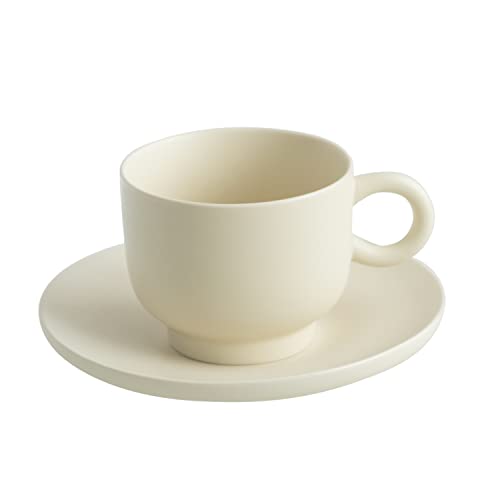 Retro Keramik Cappuccino Tasse, Untertassen Set, Kaffeetasse, Marken Tasse, 6,7 Unzen, mattes Cremeglasiert von WENSHUO