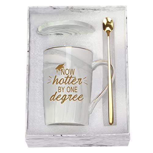 Graduation Gifts for Him Her Now Hotter by One Degree Mug Gifts for College High School Graduates Men's Female College High School Graduation Gifts for Friends 400 ml Grey with Box Spoon Coaster von WENSSY