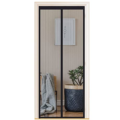 Fliegengitter Tür Magnet Insektenschutz, Verschiedene Größen, 100x255 cm, Magnetvorhang ist Ideal für Balkontür Wohnzimmer und Terrassentür, Kinderleichte Klebemontage Ohne Bohren, Schwarze Streifen von WENT