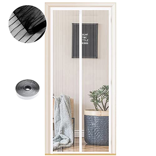 Fliegengitter Tür Magnet Insektenschutz, Verschiedene Größen, 105 x 250cm, Magnetvorhang ist Ideal für Balkontür Wohnzimmer und Terrassentür, Ohne Bohren, Weiße Streifen von WENT