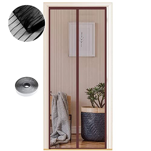 Fliegengitter Tür Magnet Insektenschutz, Verschiedene Größen, 80 x 190cm, Magnetvorhang ist Ideal für Balkontür Wohnzimmer und Terrassentür, Kinderleichte Klebemontage Ohne Bohren, Braune Streifen von WENT