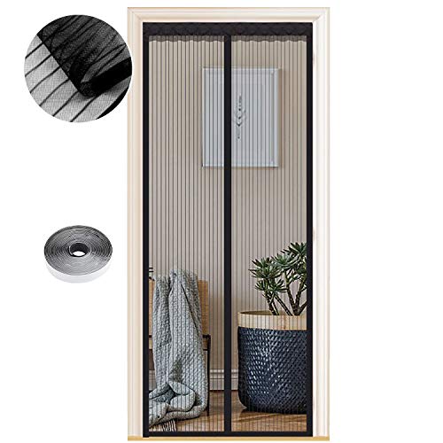 Fliegengitter Tür Magnet Insektenschutz, Verschiedene Größen, 85 x 205cm, Magnetvorhang ist Ideal für Balkontür Wohnzimmer und Terrassentür, Ohne Bohren, Schwarze Streifen von WENT