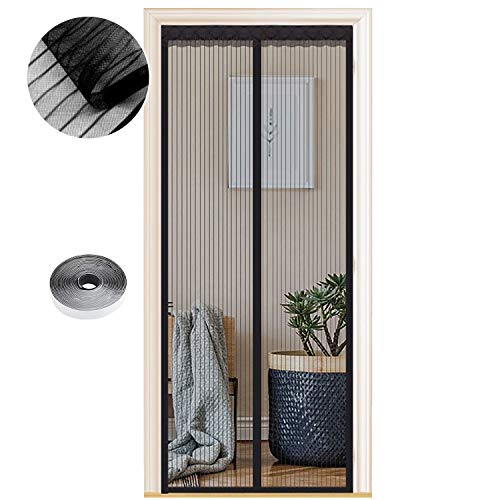 Fliegengitter Tür Magnet Insektenschutz mit allen Größen, 60 x 165cm, Magnetvorhang ist ideal für Balkontür, Wohnzimmer und Wohnmobil, kinderleichte Klebemontage ohne Bohren, Schwarze Streifen von WENT