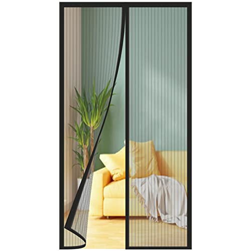 Magnet Fliegengitter Balkontür 85x210 cm, Verschiedene Größen, Aktualisierte Version, Fliegengitter Tür Ist Ideal Für Die Balkontür, Kellertür und Terrassentür, ohne Bohren, Schwarze Streifen von WENT
