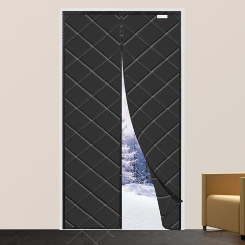 Magnet Wärmeschutzvorhang für Türen 100 x 210 cm, Volle Größe, Thermo Türvorhang, Isolier Schutz Vorhang, Haustierfreundlich, Wasserdicht, Winddicht, Schwarz von WENT