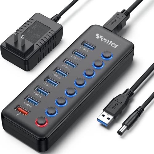 WENTER USB Hub 3.0 Aktiv, 11 Ports 36W (12V / 3A) Netzteil, USB 3.0 Mehrfach Ports Verteiler mit LED Einzelnen EIN/Aus-Schalter, USB 3.0 Hub 7 Ports Datenübertragung und 1 Ports Schnellladegerät von WENTER