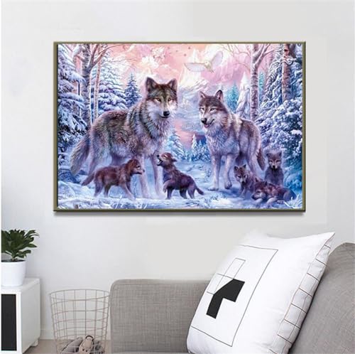 DIY 5D Diamant Malerei Set Vollbohrer Wolfsfamilie Diamond Painting Malen nach Zahlen Erwachsene Strass Kreuzstich Diamant Bilder Stickerei für Home Wand Decor Kinder Geschenk Round 40x50cm/16x20in von WENWENBD