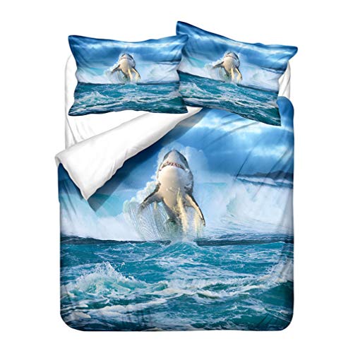 Kinder Jungen Bettwäsche-Set Blau 3D Meerestiere Hai Bettbezug und Kissenbezug Mikrofaser Weich und Atmungsaktiv (Stil 1, 135x200 cm + 80x80 cm*1) von WENYA