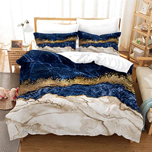 Rosa Schwarz Grün Blau Blau Beige Gold 3D Bettwäsche Set Marmor Bettbezug und Kissenbezug Mit Reißverschluss Mikrofaser Weich Atmungsaktiv (Stil 4, 135x200 cm + 80x80 cm*1) von WENYA