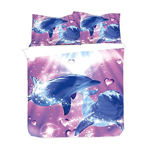 WENYA 3D Delfin Bettbezug-Set Unterwasserwelt Bettbezug und Kissenbezug Kind Bettwäsche-Set Galaxis Ozean Bettbezug Reißverschluss Mikrofaser (Rosa, 135x200 cm) von WENYA