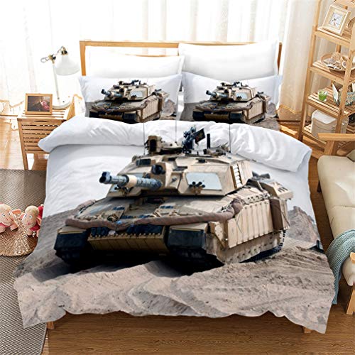 WENYA 3D Drucken Panzer Cool Braun Blau Weiß Grau Bettwäsche-Set Mikrofaser Bettbezug und Kissenbezug Tank Kinderjunge Teenager (Stil 4, 135x200 cm + 80x80 cm*1) von WENYA