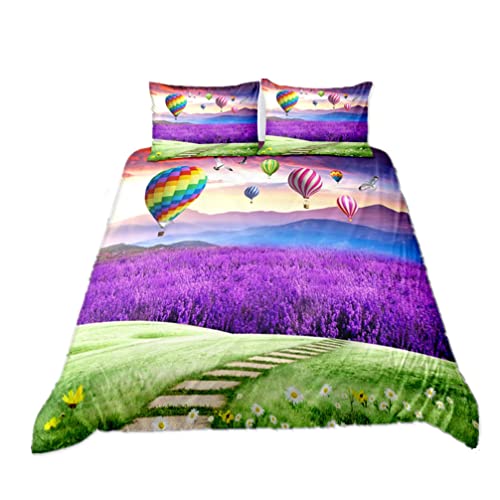 WENYA Bettwäsche-Set Natürlich Landschaft Ozean Strand Berg Mehrfarbig Blumenfeld Idyllisch Einzelbett Bettbezug 135x200 und 1 Kissenbezug 80x80 von WENYA