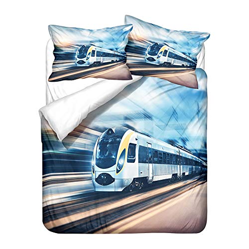 WENYA Einzelbett Bettbezüge Zug Eisenbahn Natürlich Landschaft, Bettwäsche Set Motorrad Flamme Bettbezug 135x200, Kissenbezug 80x80, Bettwäsche für Männer Jungen Jugendliche von WENYA