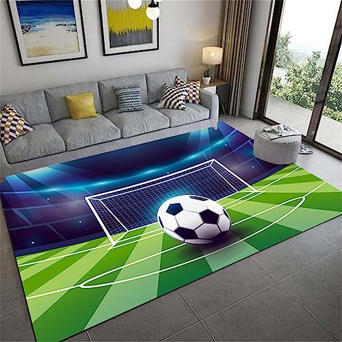 WENYAPJYC Modernes Wohnzimmer Teppiche 3D Fußball Rugby-Ball Muster rutschfest Waschbar Jugendzimmer Jungen Kinder Mädchen Jugendliche Zimmer Schlafzimmer (Farbe 1, 80x160 cm) von WENYAPJYC
