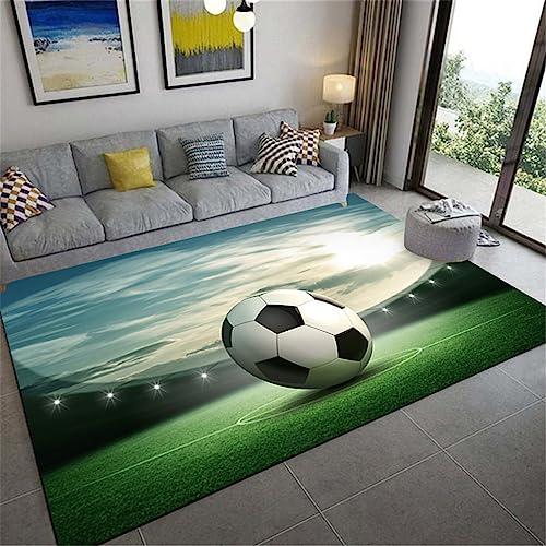 WENYAPJYC Schwarz Grün 3D Teppich Fußball Muster Junge Jugendlich Mädchen Zimmer Dekorationen Wohnzimmer Schlafzimmer rutschfest Waschbar (Farbe 1, 120x160 cm) von WENYAPJYC