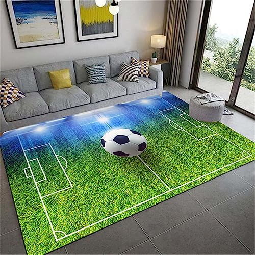 WENYAPJYC Schwarz Grün 3D Teppich Fußball Muster Junge Jugendlich Mädchen Zimmer Dekorationen Wohnzimmer Schlafzimmer rutschfest Waschbar (Farbe 3, 80x120 cm) von WENYAPJYC