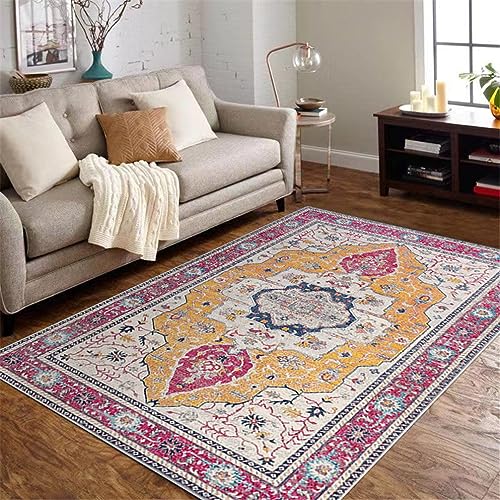 WENYAPJYC Vintage Ethnisch Farbenfroh Rechteck Teppiche Perser Rosa Blau Beige Wohnzimmer Mädchen Schlafzimmer Zimmer rutschfest Waschbar (Farbe 1, 40x60 cm) von WENYAPJYC