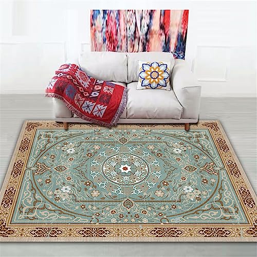 WENYAPJYC Vintage Perser Ethnischer Stil Wohnzimmer Quadratisch Teppich Grün Rot Beige Bunt Gemustert Bedruckt Antirutsch Waschbar Zimmer Schlafzimmer (Farbe 1, 120x180 cm) von WENYAPJYC
