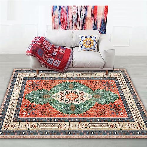 WENYAPJYC Vintage Perser Ethnischer Stil Wohnzimmer Quadratisch Teppich Grün Rot Beige Bunt Gemustert Bedruckt Antirutsch Waschbar Zimmer Schlafzimmer (Farbe 2, 100x120 cm) von WENYAPJYC