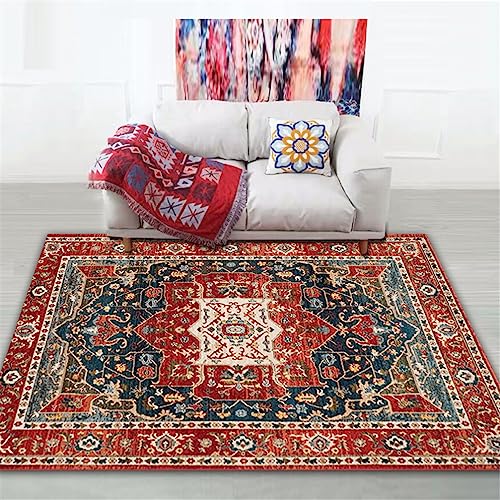 WENYAPJYC Vintage Perser Ethnischer Stil Wohnzimmer Quadratisch Teppich Grün Rot Beige Bunt Gemustert Bedruckt Antirutsch Waschbar Zimmer Schlafzimmer (Farbe 4, 80x120 cm) von WENYAPJYC
