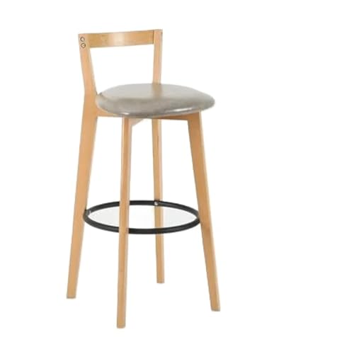 Barhocker Bar Stuhl Nordic Massivholz Barhocker Balkon Hause Licht Luxus Rückenlehne Hohe Stuhl(Rice White) von WENYOG