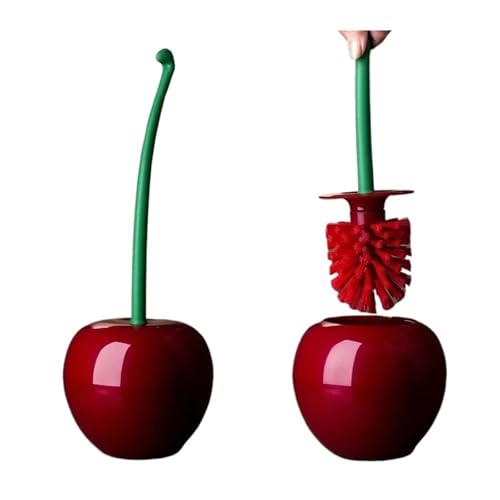 Toilettenbürsten 1 stück Rote Toilettenbürste Kreative Schöne Kirschform Toilette Toilettenbürstenhalter Set Toilettenhalter Badezimmer-Accessoires(1pc Wine red) von WENYOG