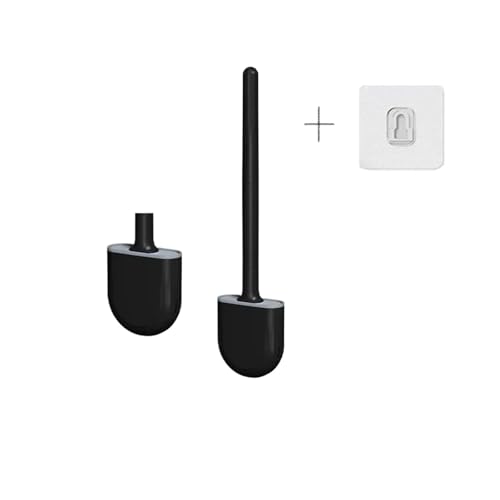 Toilettenbürsten An der Wand montierter Toilettenbürstenersatz mit langem Griff, Silikon-Toilettenbürsten, schnelltrocknend, weiche Borsten, Toiletten-Bidet-Badezimmerset(Black) von WENYOG