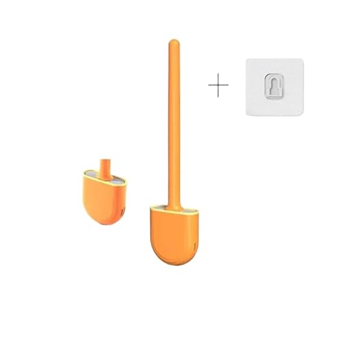 Toilettenbürsten An der Wand montierter Toilettenbürstenersatz mit langem Griff, Silikon-Toilettenbürsten, schnelltrocknend, weiche Borsten, Toiletten-Bidet-Badezimmerset(Orange) von WENYOG