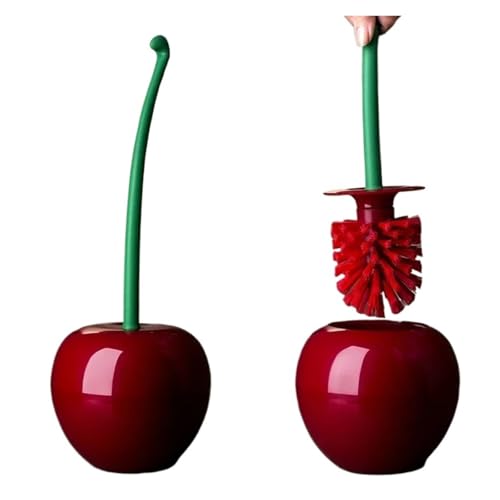 Toilettenbürsten Rote Toilettenbürste Toilettenhalter Badezimmerzubehör Kreative schöne Kirschform Toilettenbürstenhalter-Set(Wine Red) von WENYOG