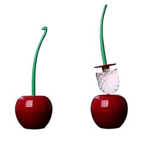 Toilettenbürsten Rote Toilettenbürste Toilettenhalter Badezimmerzubehör Kreative schöne Kirschform Toilettenbürstenhalter-Set(Wine-White-Head) von WENYOG