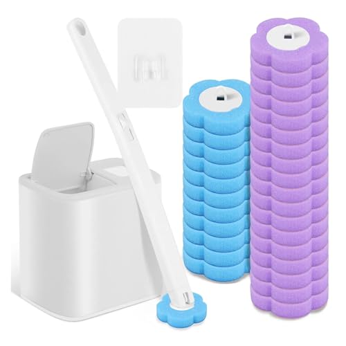 Toilettenbürsten Toilettenbürste Einweg-Ersatzkopf-Reinigungsset Toilettenschüsselbürste Langer Griff WC-Zubehör Werkzeug(30Pcs White Brush) von WENYOG