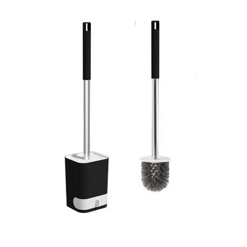 Toilettenbürsten Toilettenbürste aus Kunststoff zur Wandmontage, Keine Toten Ecken, mit Abflussboden, langem Griff, Badezimmerzubehör(Black 1PC) von WENYOG