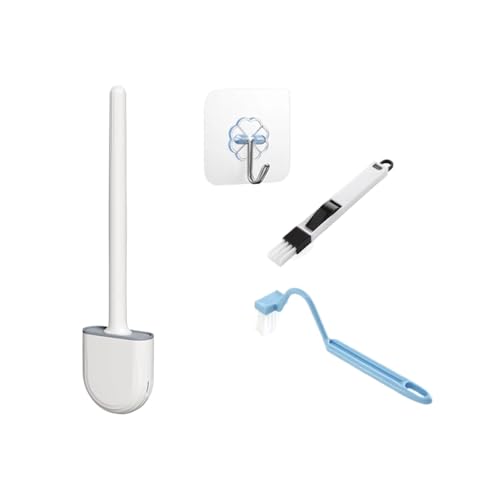 Toilettenbürsten Wandmontierte Toilettenbürste, Silikon-Flachbürstenkopf, Toilettenbürstenreiniger, Bürstenset, Toilettenreinigungsbürste, Badezimmer(White Set) von WENYOG