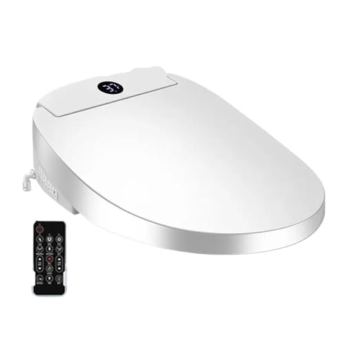 Toilettendeckel mit Absenkautomatik Smart Toilettenschüssel Fernbedienung Toilettendeckel Trockner Wasser Wind Offene Lippe Nachtbeleuchtung for Badezimmer WC(510MM_220V) von WENYOG