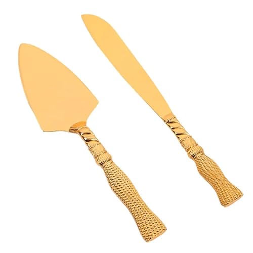 Tortenmesser hochzeit 2 stücke Kuchen Messer Backen Werkzeuge Pizza Brot Schneiden Messer Goldene Kuchen Teiler(Color-03) von WENYOG