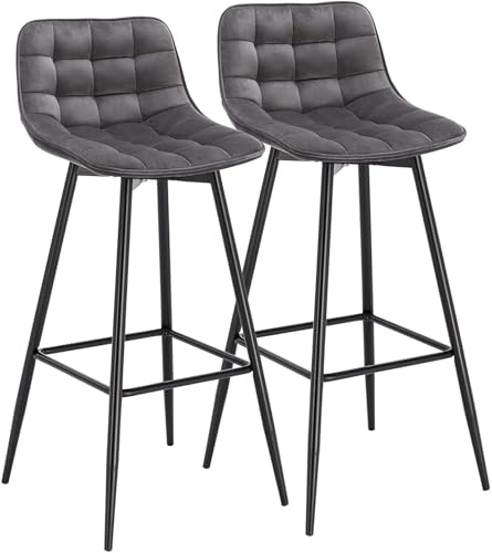 WENYOG Barhocker 2 Teile/Satz Barhocker Hochstuhl Thekenhocker for Bar Bistro Leder/Samt Sitz mit Fußstütze Metallrahmen Haushalt(Dark Grey Velvet) von WENYOG